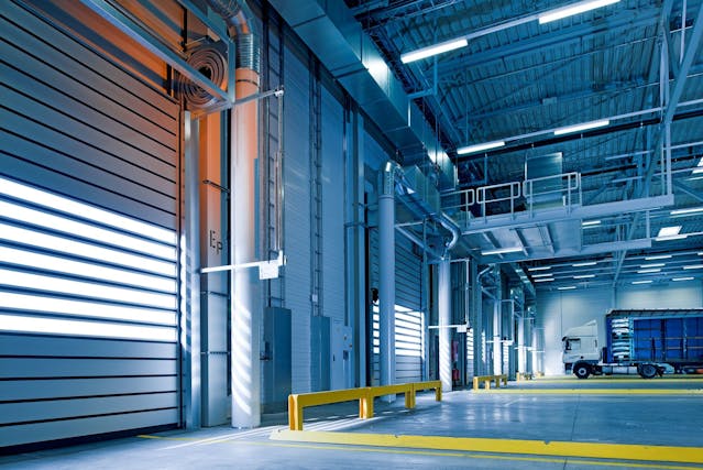 Organized rows in a modern warehouse